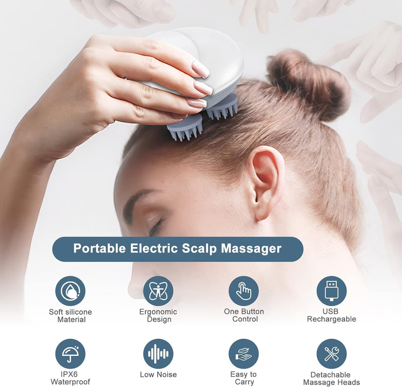Electric Scalp Massager, Portable Rechargeable Head Scratcher